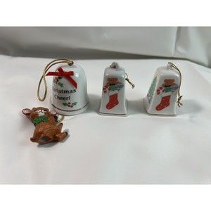 Lot of 3 Vtg‎ Porcelain dangling bell Ornament Reindeer